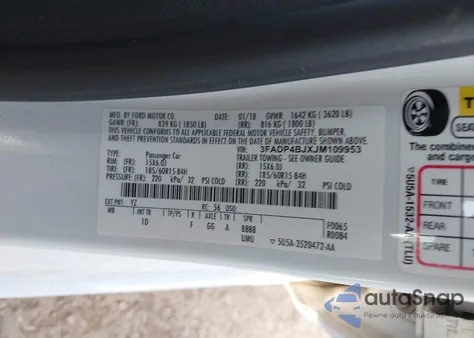 2018 Ford Fiesta Se z USA, uszkodzony, nr VIN 3FADP4BJXJM109953